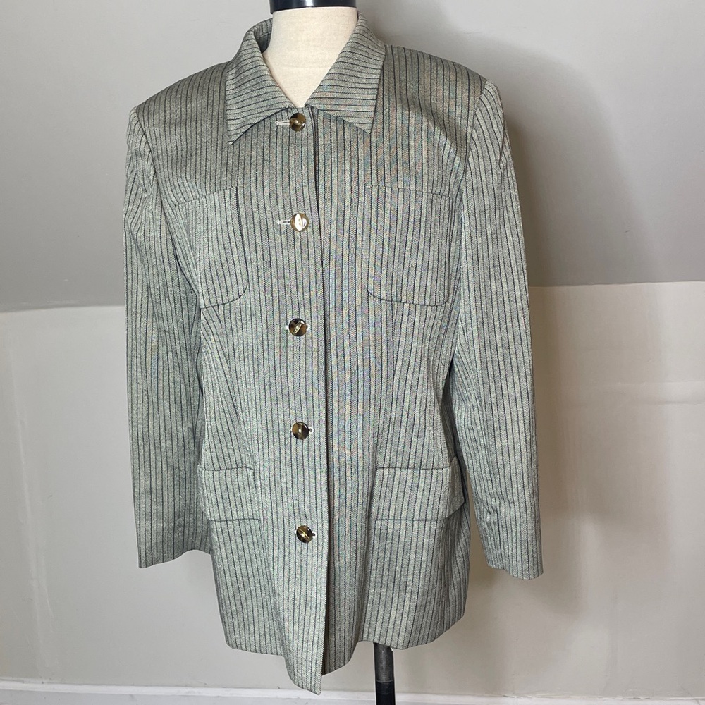 Valentino Gray Striped Blazer with Gold Accents 14/48